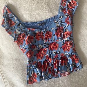 ZARA flower summer puff sleeve top